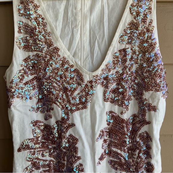 J. Crew Cream Linen/Cotton Dress with Iridescent Sequins. Size 2 - Picture 5 of 8